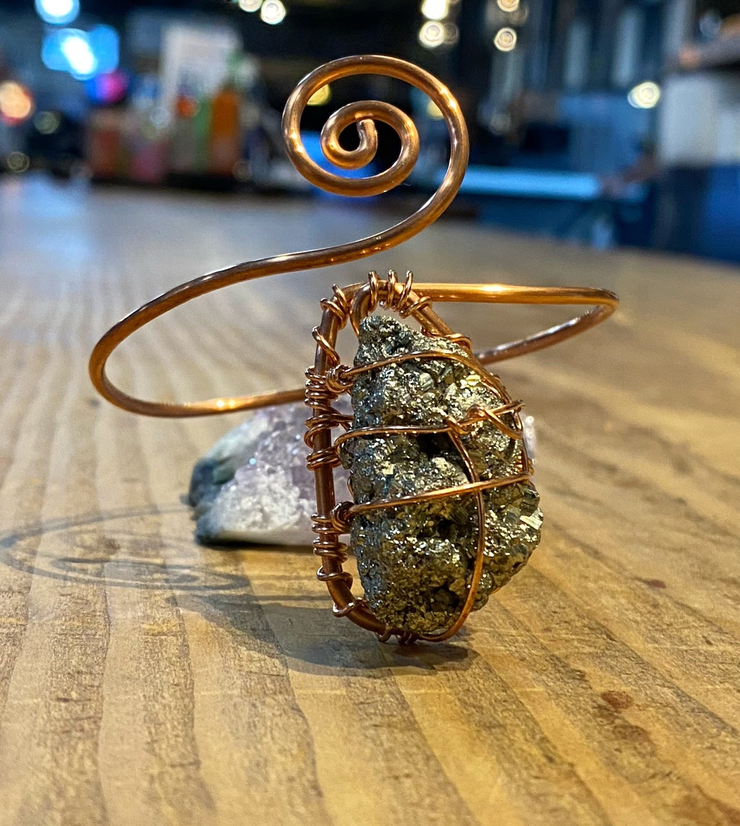 COPPER+PYRITE SWIRL WRAP BRACELET