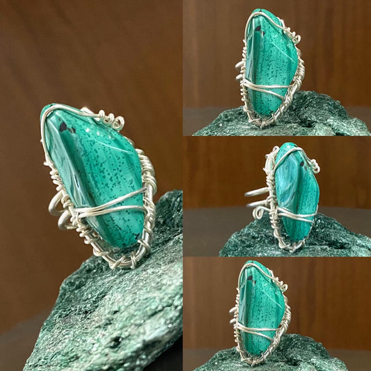 SILVER+MALACHITE RING