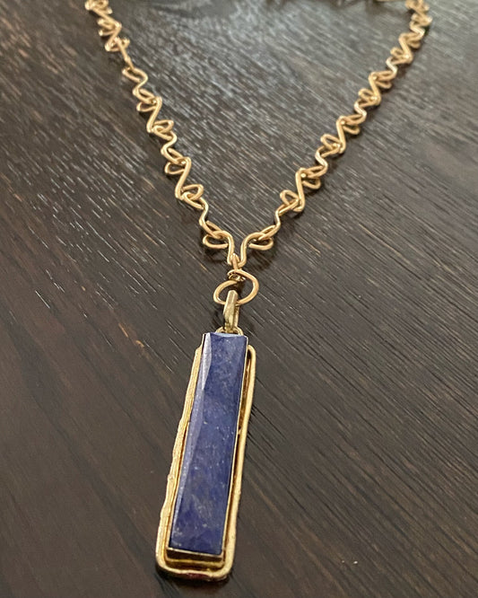 BRONZE+BRASS+LAPIS LAZULI S-LINK NECKLACE