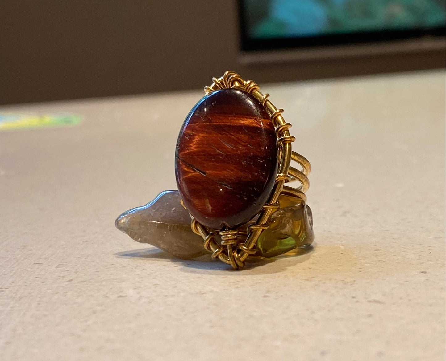 BRONZE+RED TIGERS EYE RING