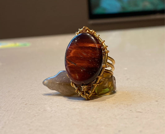 BRONZE+RED TIGERS EYE RING