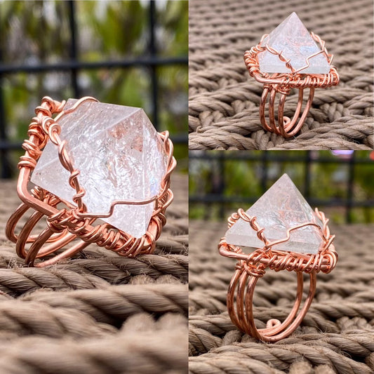 COPPER+CLEAR QUARTZ PYRAMID RING