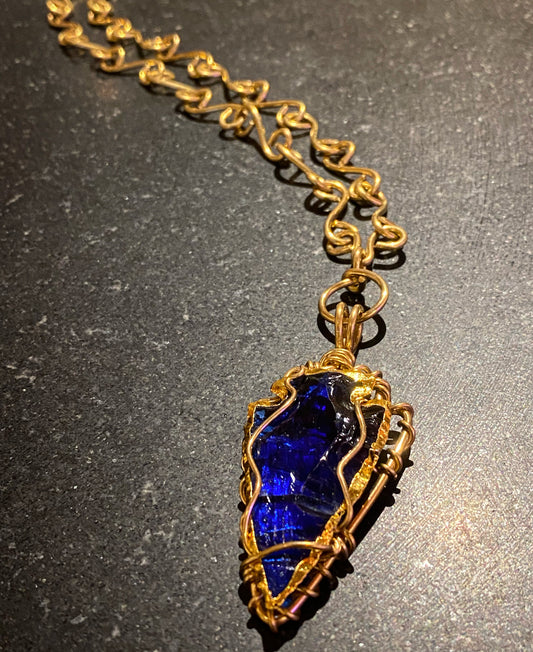 ✨NIGHT GUARD✨BRONZE+COBALT ARROWHEAD S-LINK NECKLACE