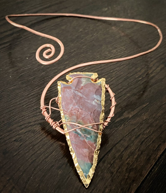 COPPER+BRASS+JASPER ARROWHEAD VORTEX NECKLACE