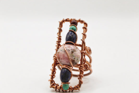 COPPER+RHODOCHROSITE+LAPIS LAZULI+TURQUOISE PARTY RING