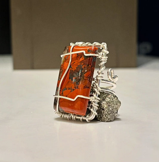 SILVER+RED JASPER RING