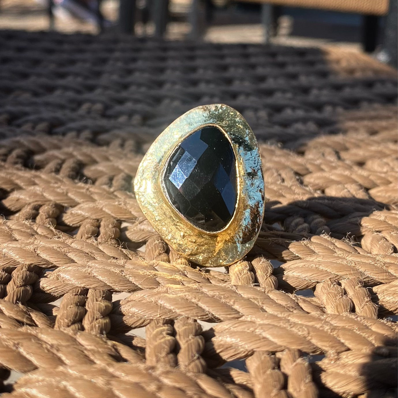 BRASS+ONYX SHIELD RING