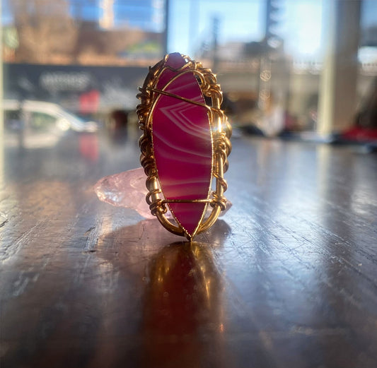 BRONZE+PINK AGATE RING