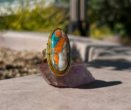 OYSTER TURQUOISE RING IN BRASS