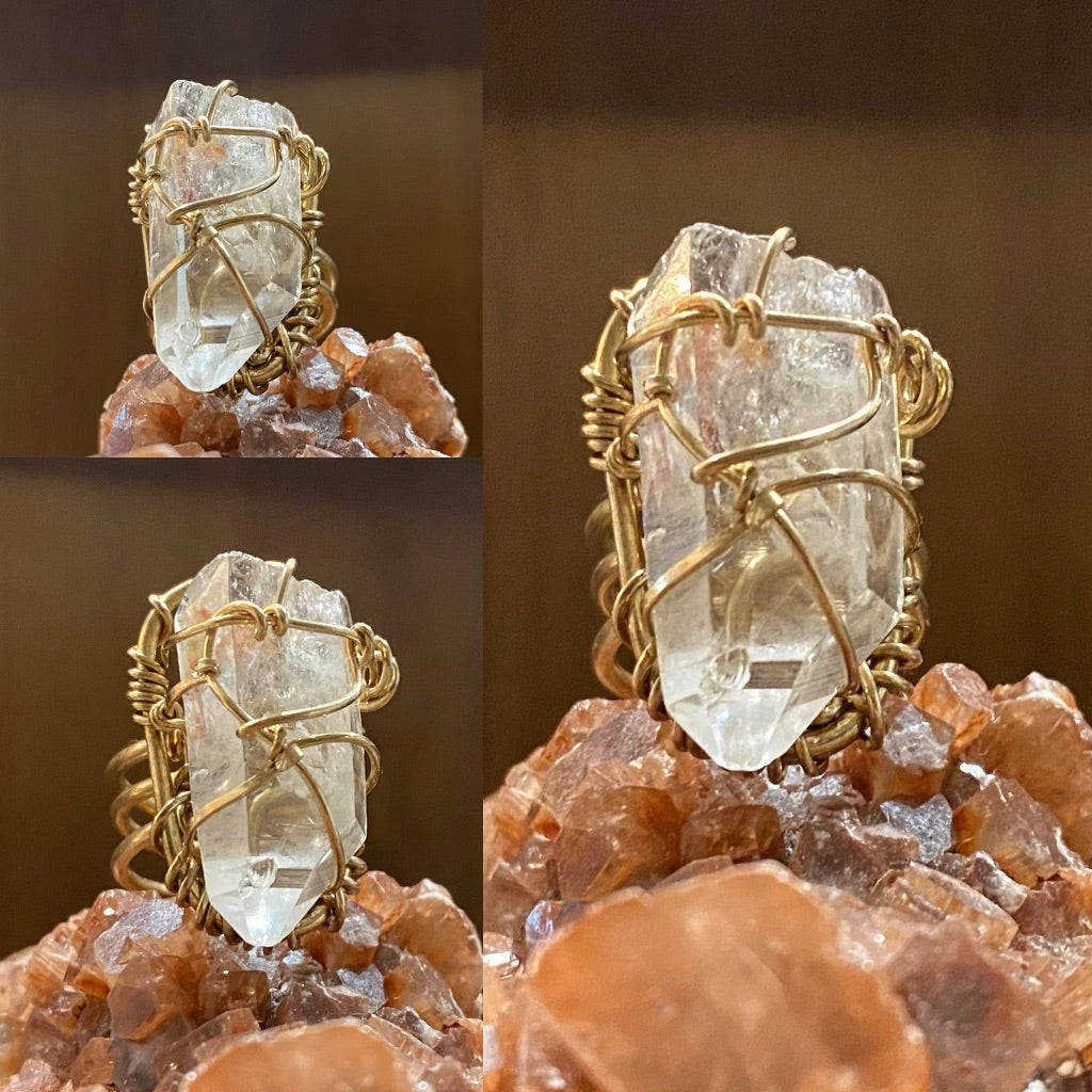 BRONZE+CLEAR QUARTZ RING