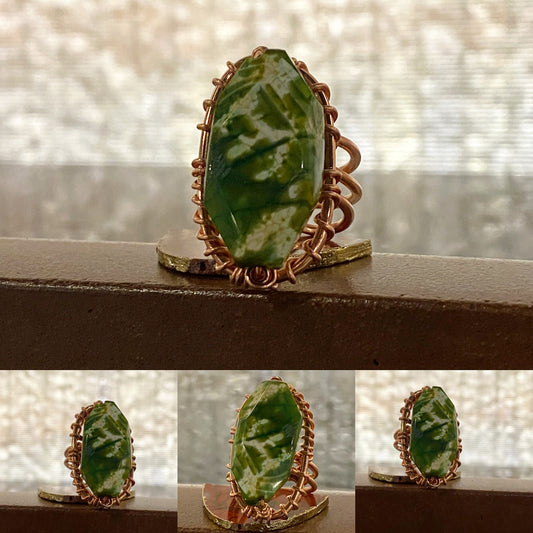 COPPER+GREEN AGATE RING