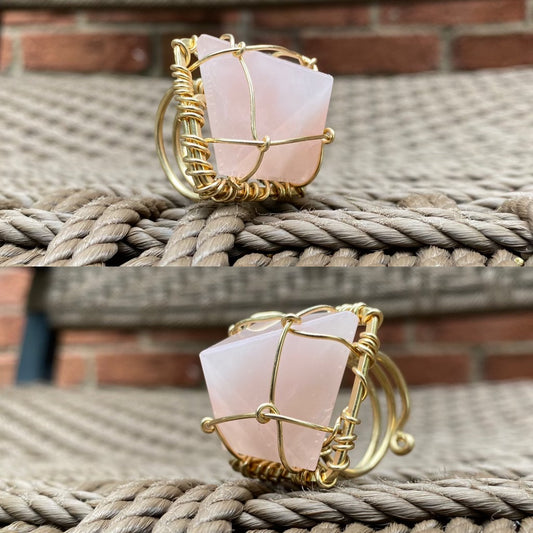BRONZE+ROSE QUARTZ PYRAMID RING