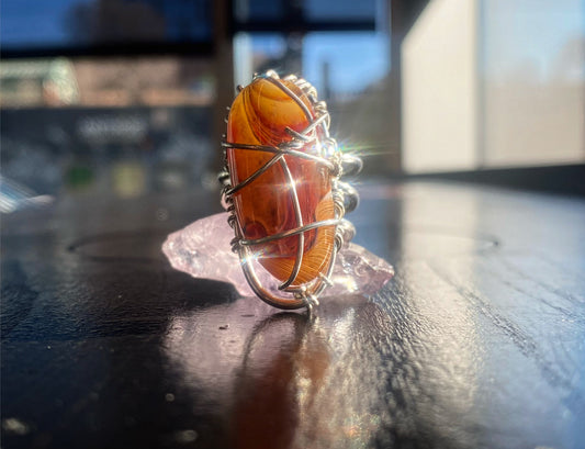 SILVER+BANDED AGATE RING