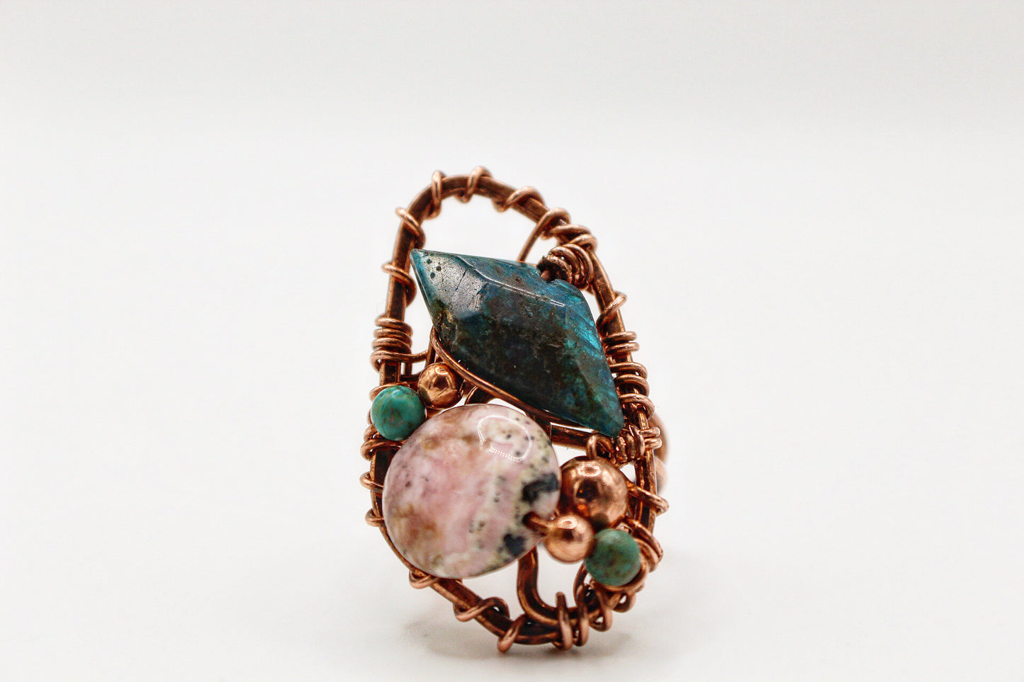 COPPER+APATITE+RHODOCHROSITE+TURQUOISE PARTY RING