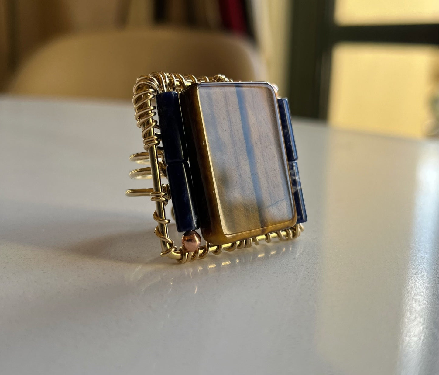 BRONZE+TIGERS EYE+SODALITE RING