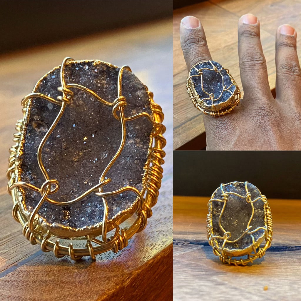 BRONZE+AMETHYST DRUZY RING