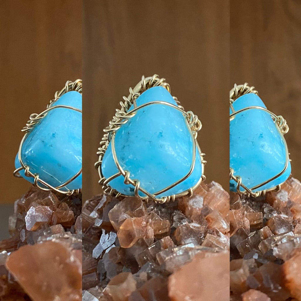 BRONZE+BLUE ARAGONITE RING