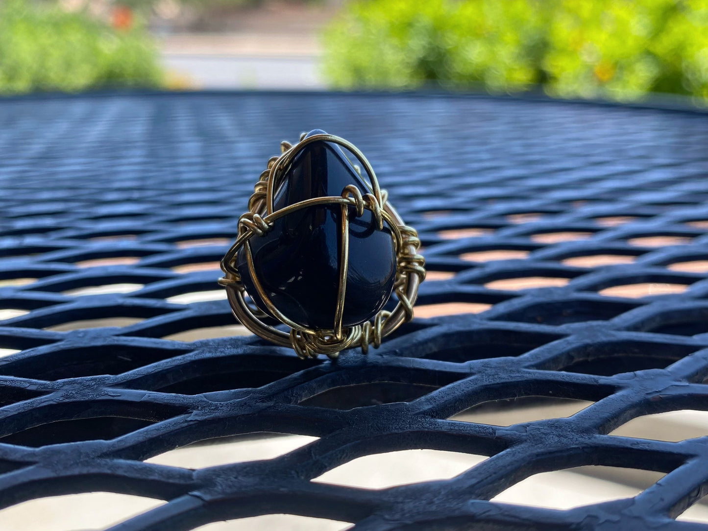 BRONZE+OBSIDIAN RING