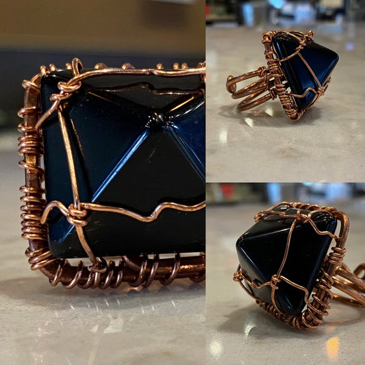 COPPER+OBSIDIAN PYRAMID RING