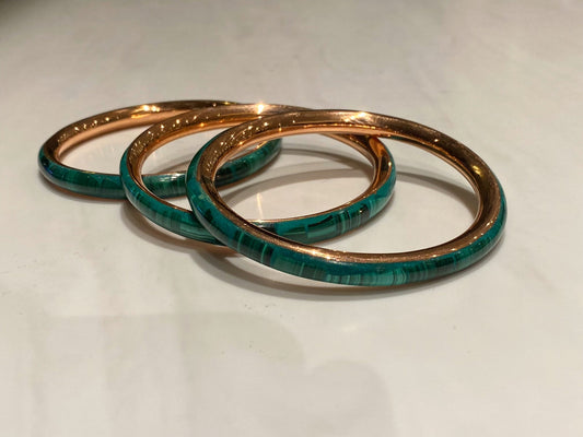 COPPER+MALACHITE BANGLE BRACELETS