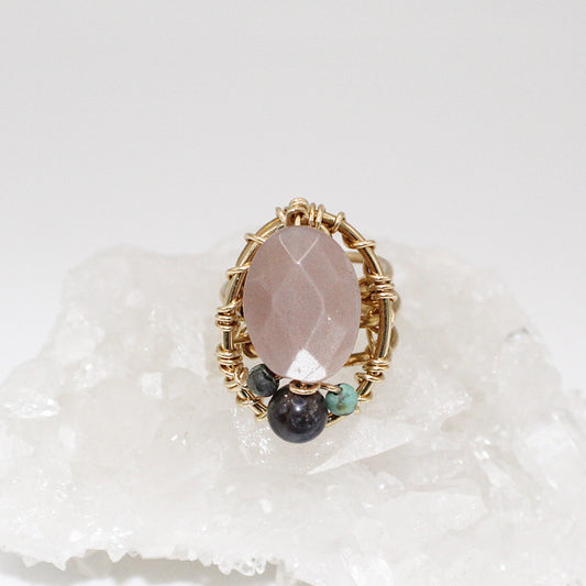 BRONZE+ MOONSTONE+IOLITE+ TURQUOISE PARTY RING