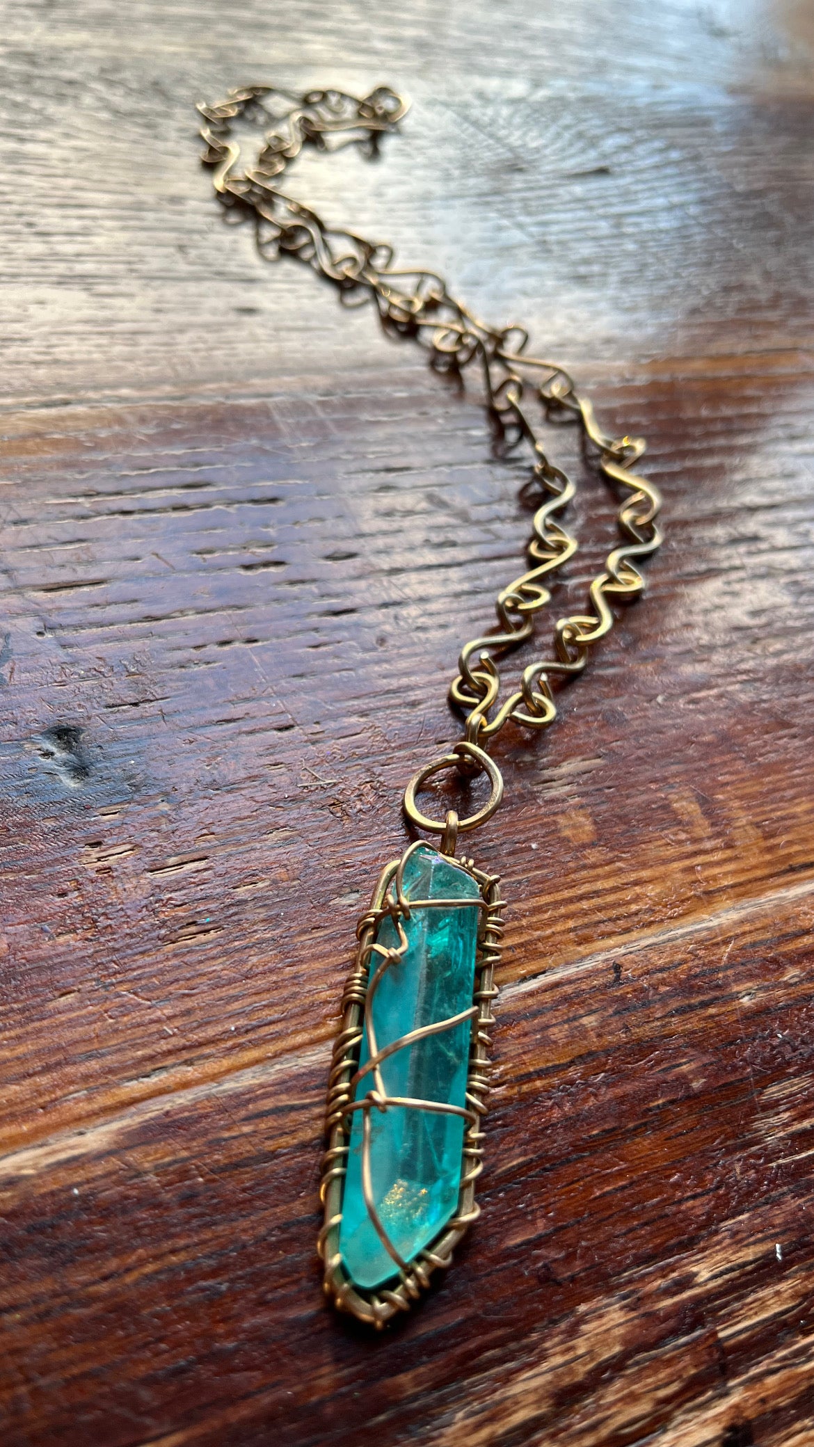 AQUA AURA QUARTZ S-LINK NECKLACE IN BRONZE