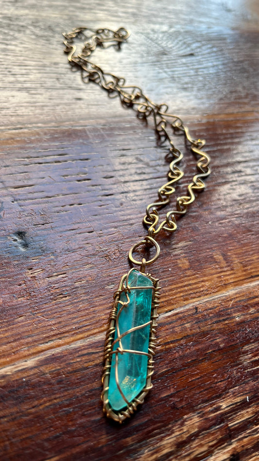 AQUA AURA QUARTZ S-LINK NECKLACE IN BRONZE