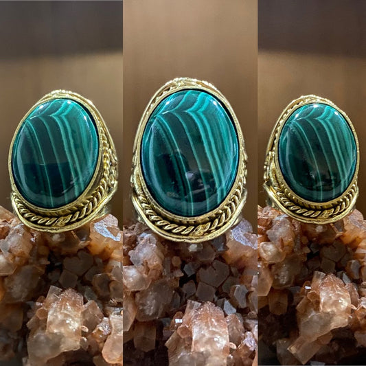 BRASS+MALACHITE RING