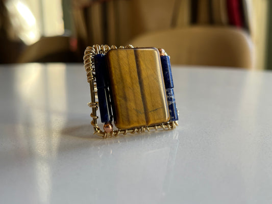 BRONZE+TIGERS EYE+SODALITE RING