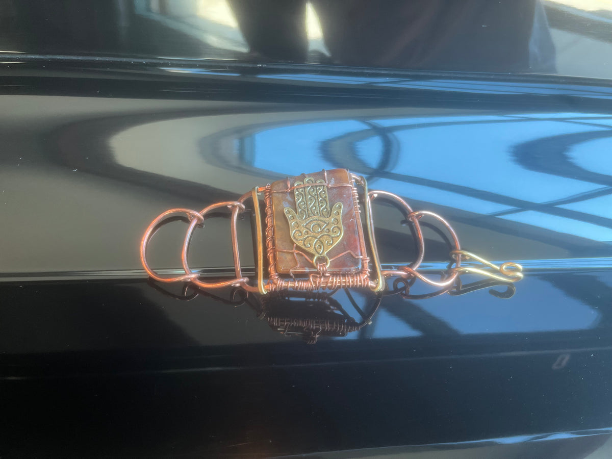 JASPER+HAND OF FATIMA ARCLINK BRACELET IN COPPER+BRONZE
