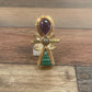 AMETHYST+PYRITE+MALACHITE ANKH RING IN BRASS+COPPER