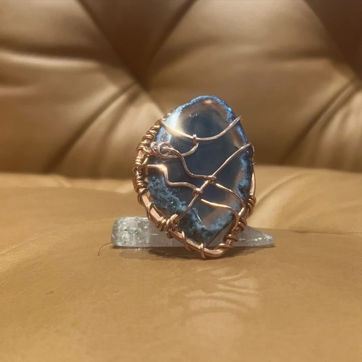 BLUE AGATE RING IN COPPER