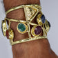 BRASS+CARNELIAN+LAPIS LAZULI+AVENTURINE+ PEARL+SMOKEY QUARTZ CUFF BRACELET