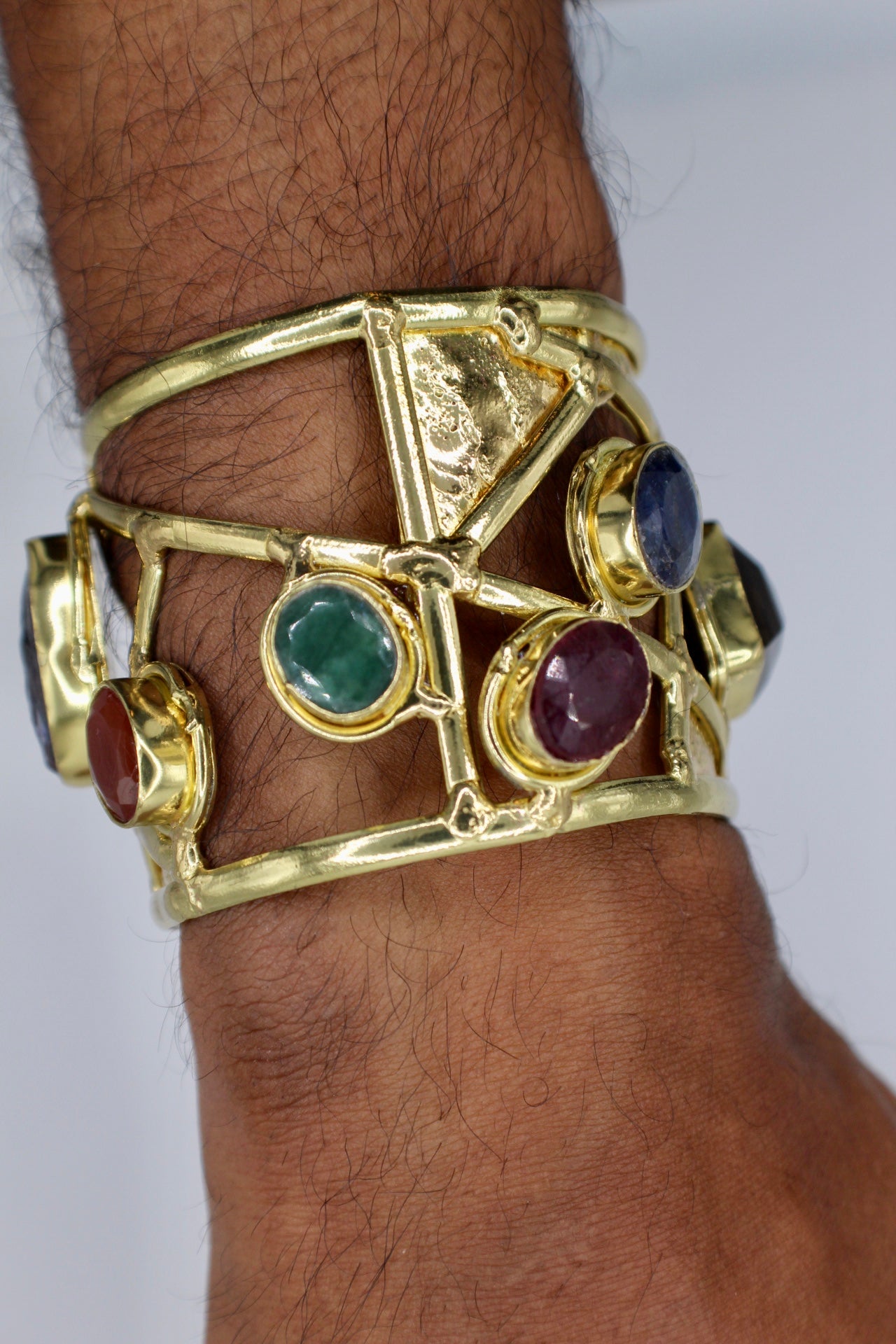 BRASS+CARNELIAN+LAPIS LAZULI+AVENTURINE+ PEARL+SMOKEY QUARTZ CUFF BRACELET