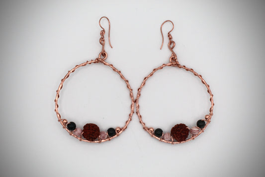 COPPER+ RHODOCHROSITE+ BLOODSTONE+ RUDRAKSHA EARRINGS