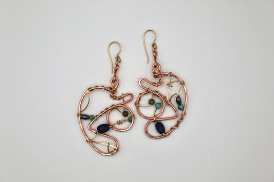 COPPER+BRONZE+LAPIS LAZULI+HEMATITE+ TURQUOISE +UNAKITE FREESTYLE EARRINGS