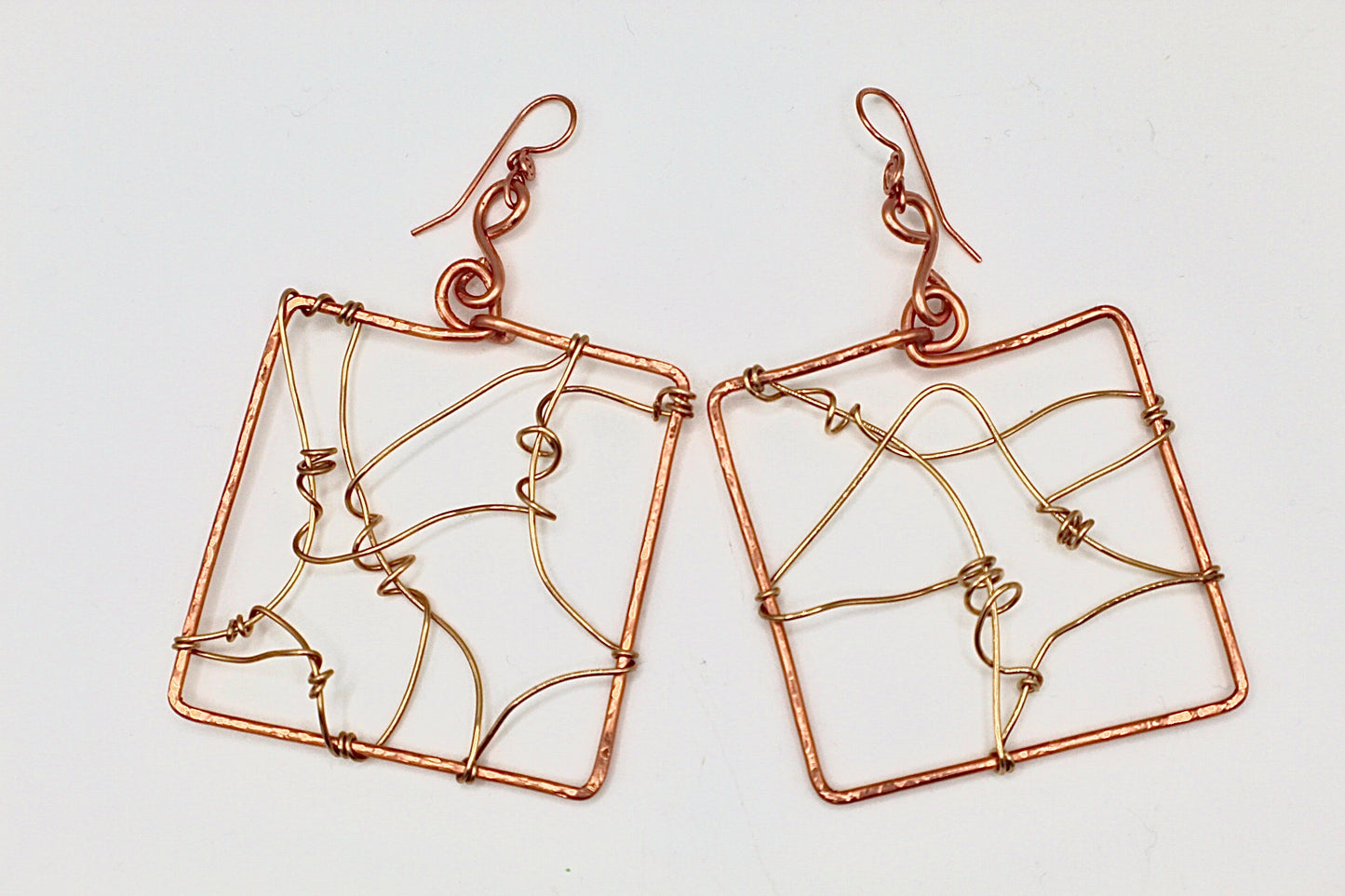 COPPER+BRONZE SQUARE FREESTYLE EARRINGS