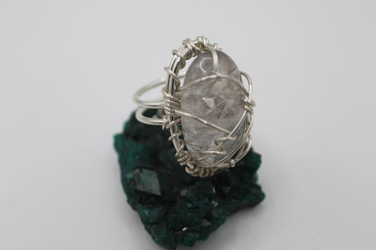 SILVER+  TOURMALINATED QUARTZ RING