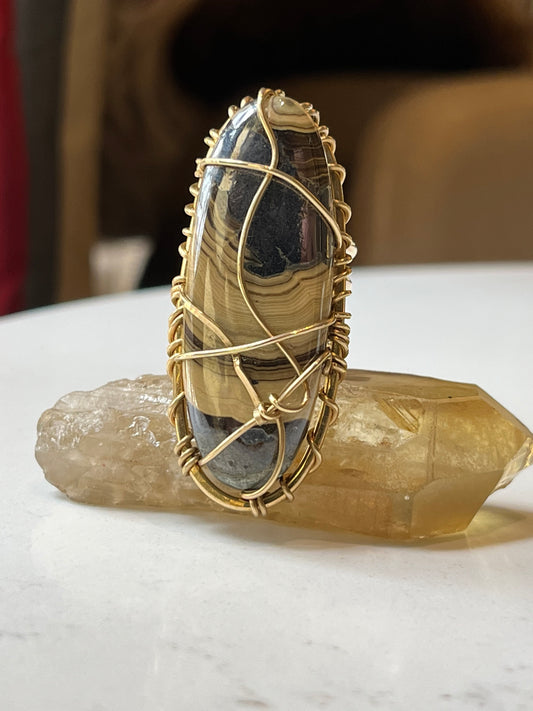 BRONZE+SCHALENBLENDE AGATE RING