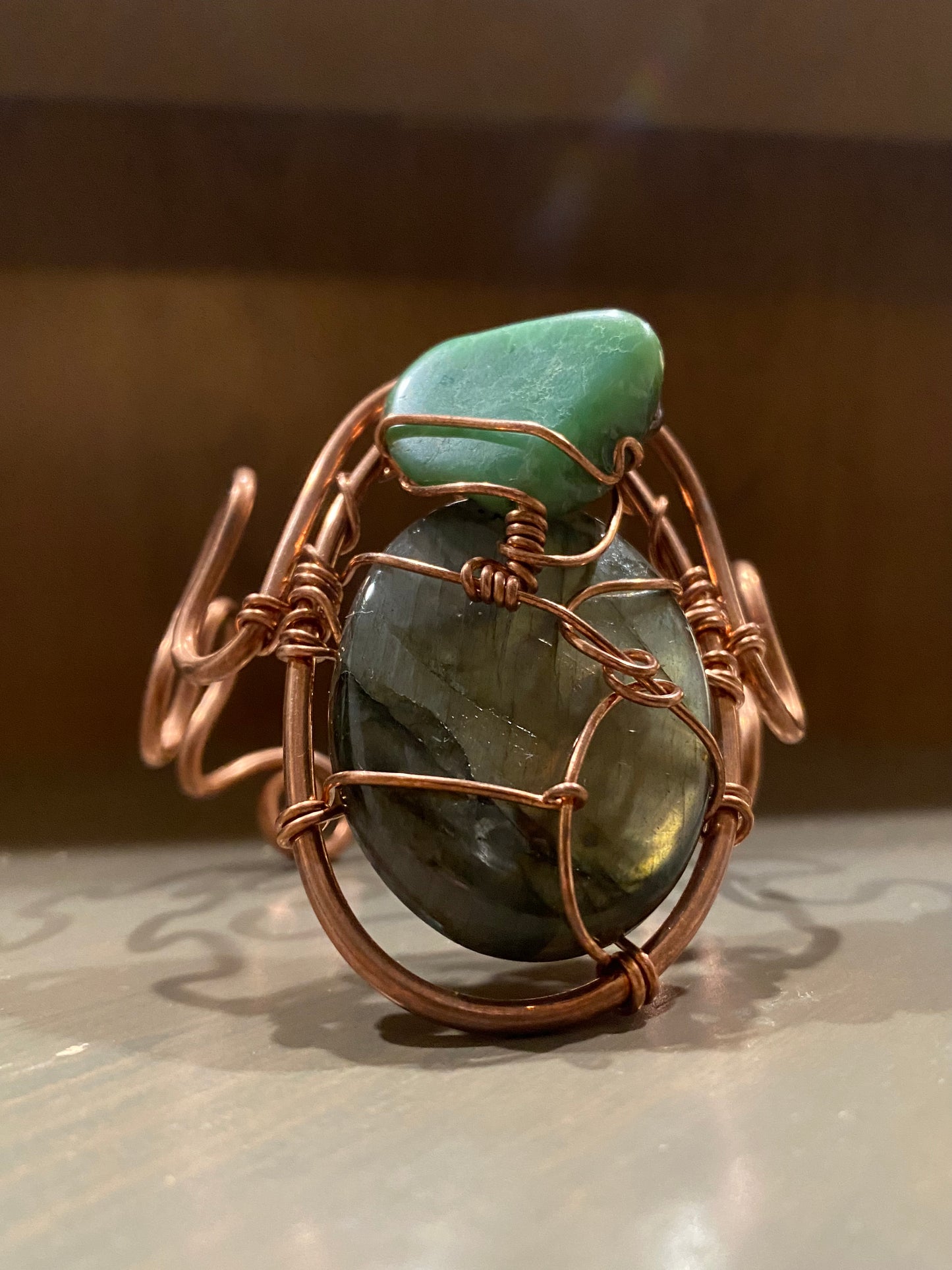 COPPER+LABRADORITE+  CHRYSOPRASE WAVE CUFF BRACELET