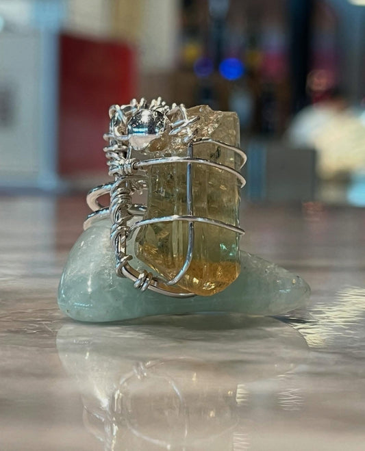 SILVER+GOLDEN APATITE RING
