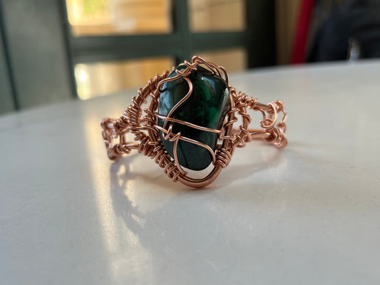 COPPER+MALACHITE CUFF BRACELET