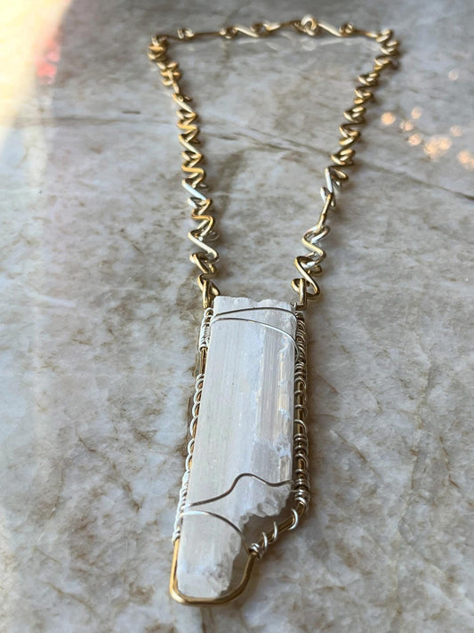 SELENITE S-LINK NECKLACE IN BRONZE+SILVER