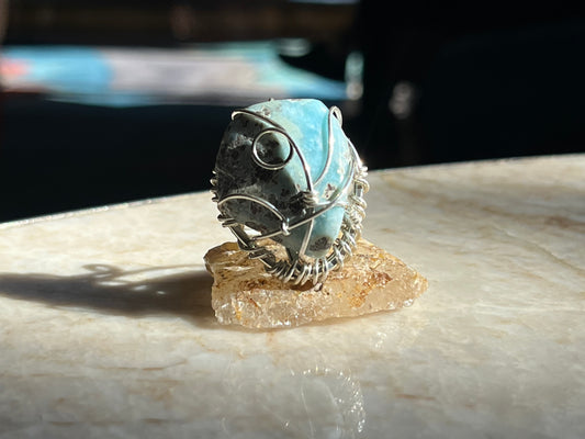 LARIMAR RING IN SILVER