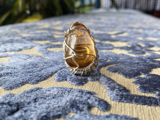 SILVER+AMBER OBSIDIAN RING