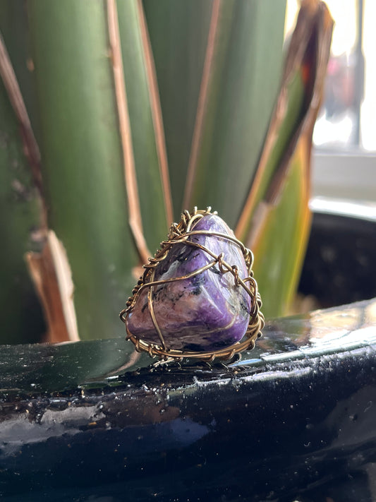 CHAROITE RING IN BRONZE