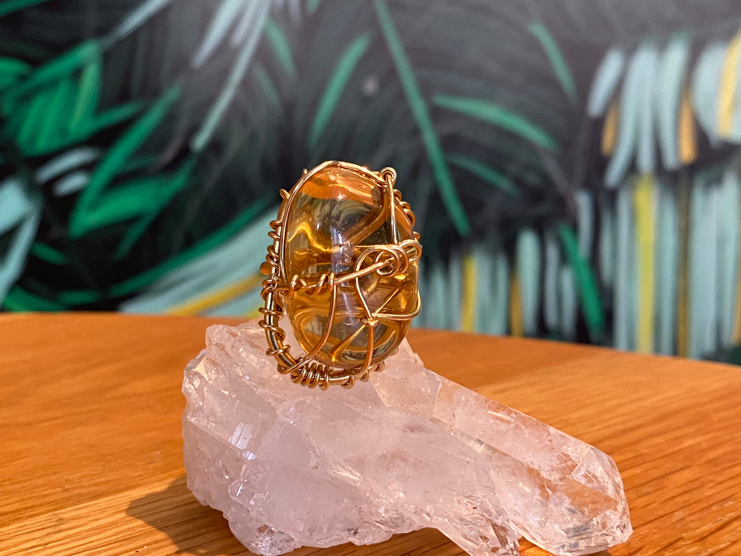 BRONZE+AMBER OBSIDIAN RING