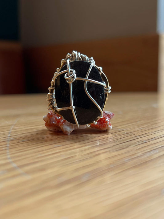 OBSIDIAN RING IN BRONZE+SILVER