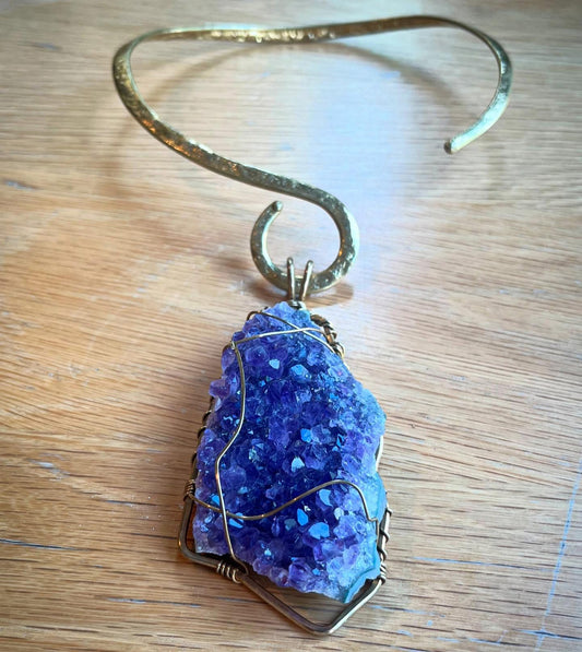 AMETHYST NECKLACE IN BRASS+BRONZE