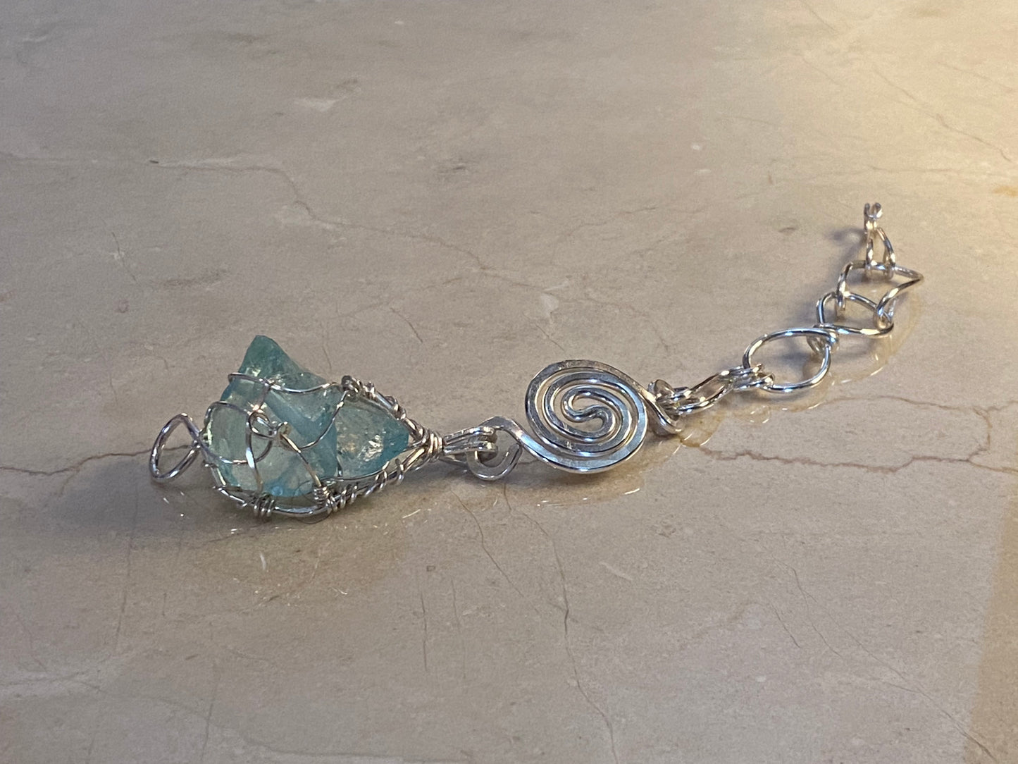 SILVER+AQUA QUARTZ VORTEX LINK BRACELET